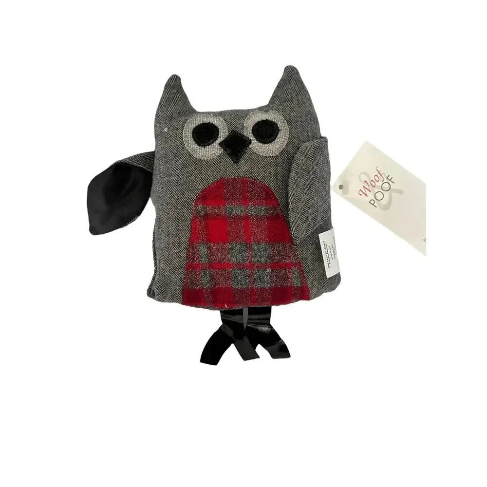 Woof & Poof Gray Red Handmade Owl Stuffed Toy Owl Pillow Plush